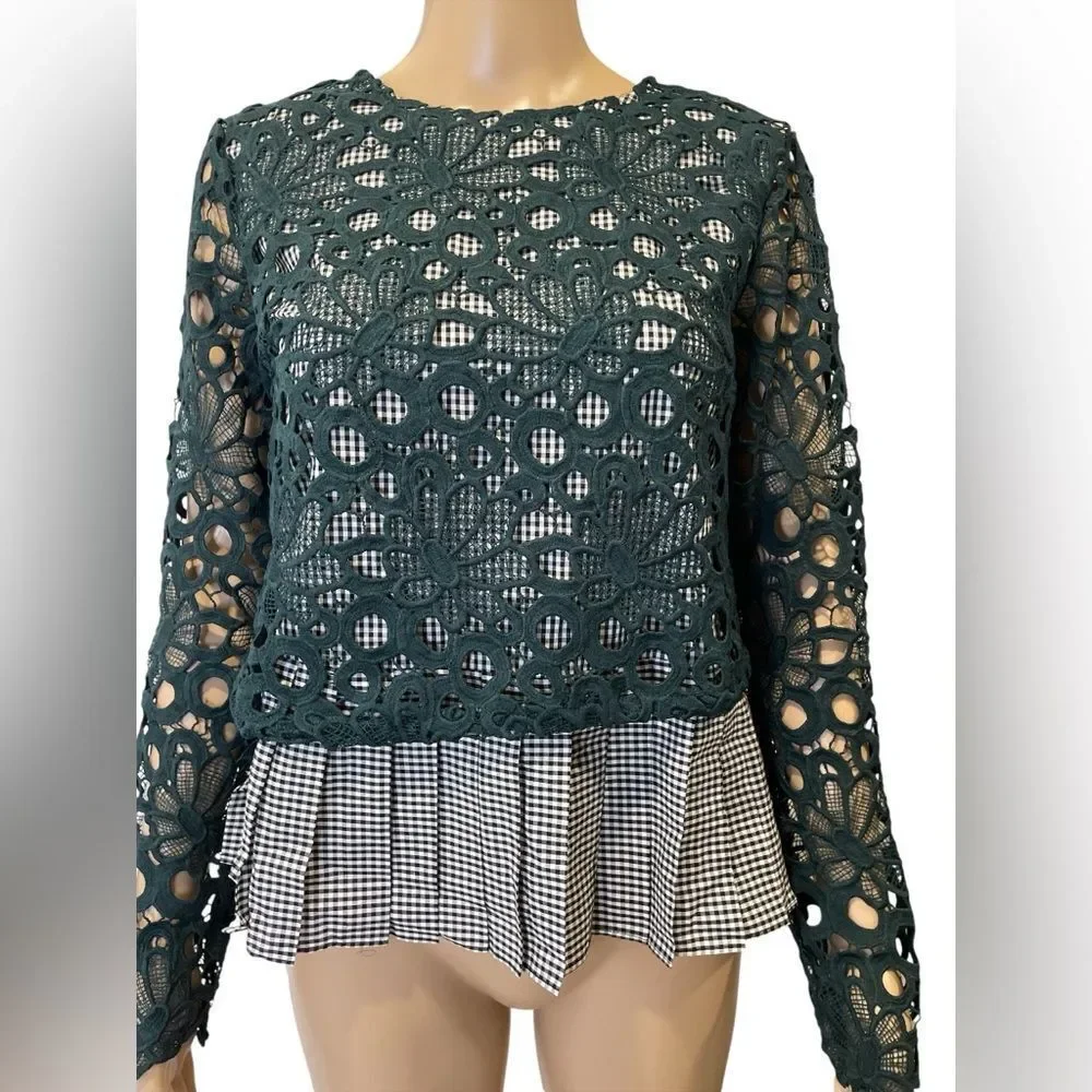 Anthropologie Elegant Green Lace Women's Top size XS